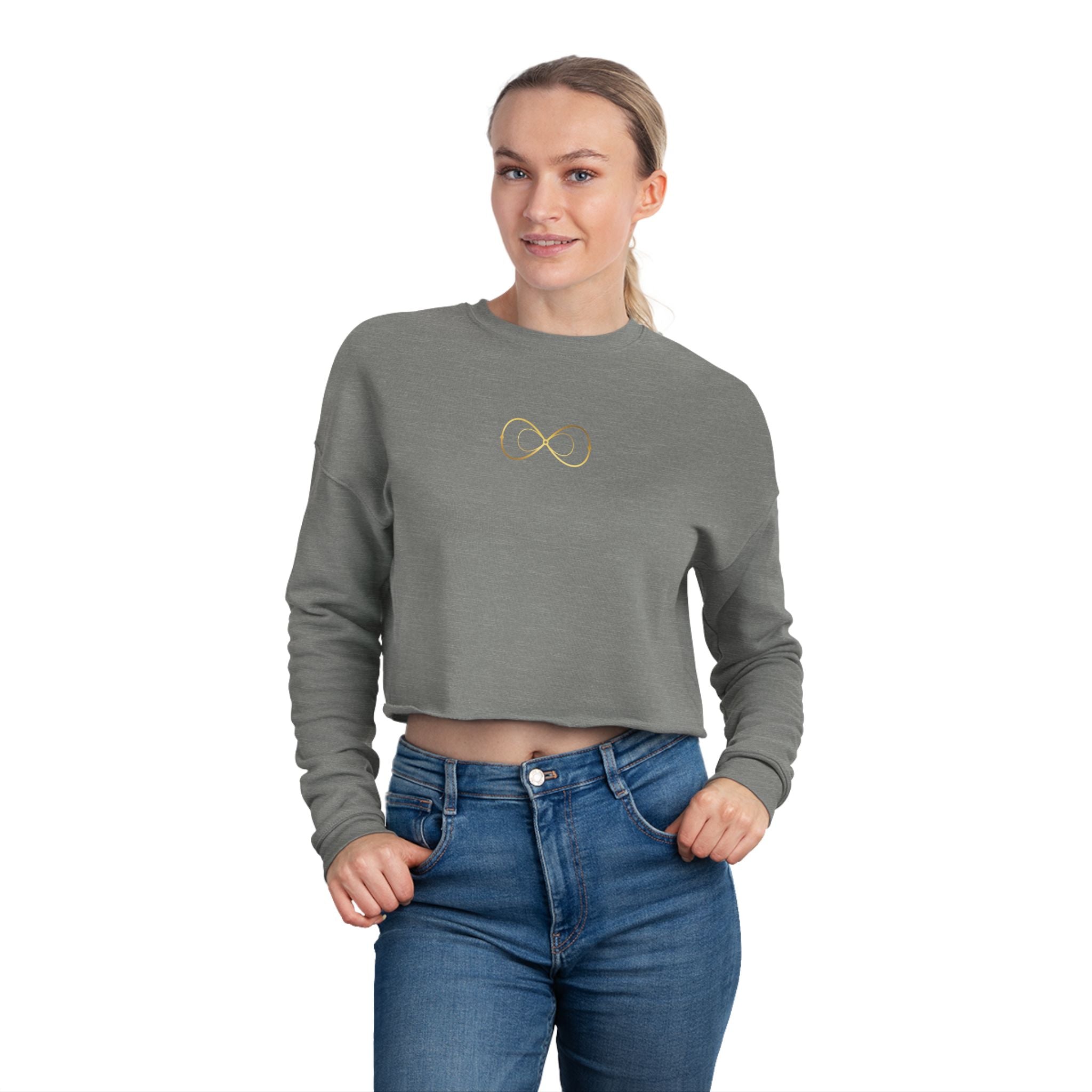 Women's Cropped Sweatshirt — Minimal Gold Infinity Logo, Casual Everyday Crop
