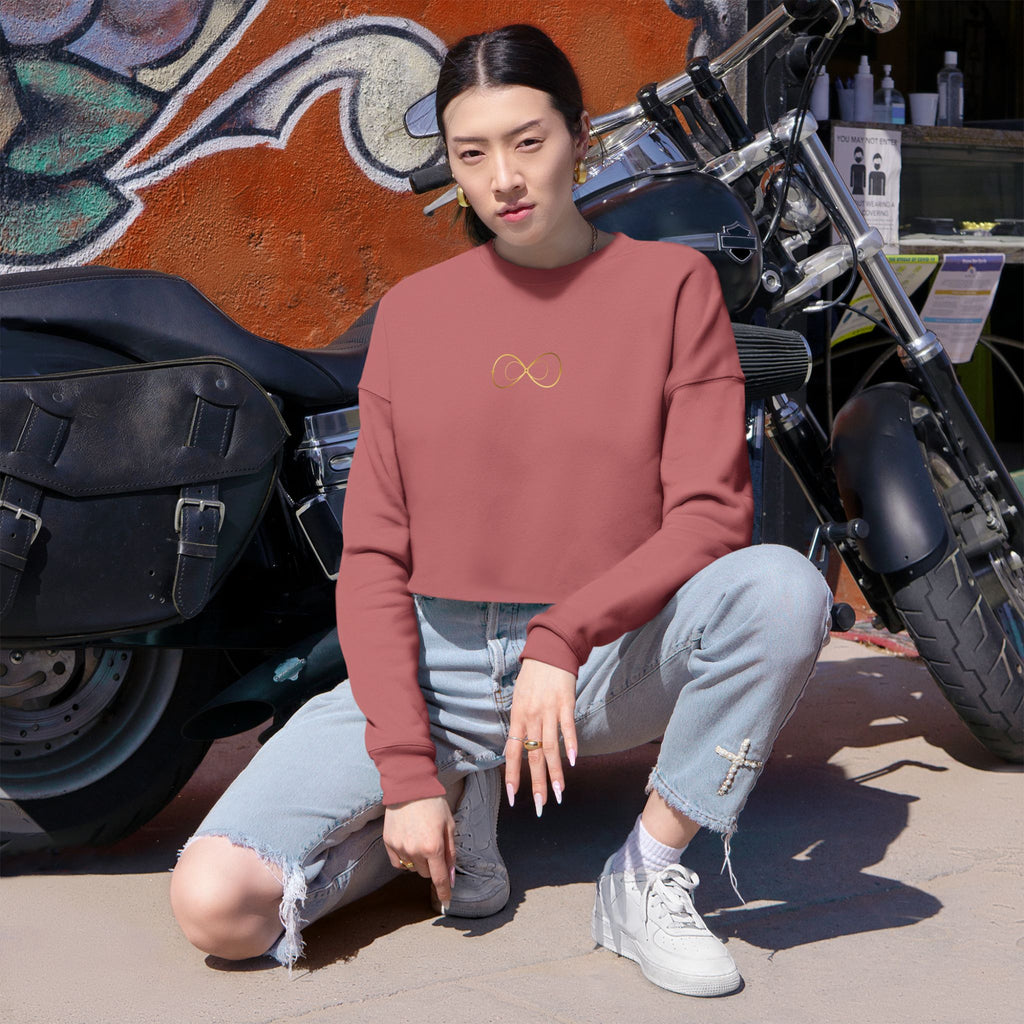 Women's Cropped Sweatshirt — Minimal Gold Infinity Logo, Casual Everyday Crop