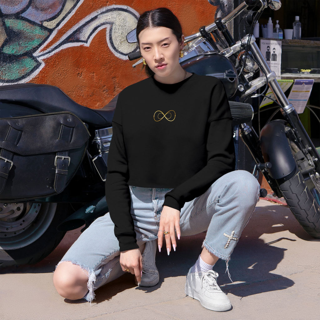 Women's Cropped Sweatshirt — Minimal Gold Infinity Logo, Casual Everyday Crop