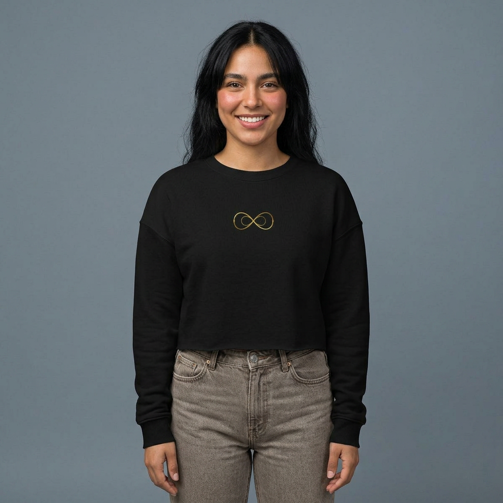 Women's Cropped Sweatshirt — Minimal Gold Infinity Logo, Casual Everyday Crop