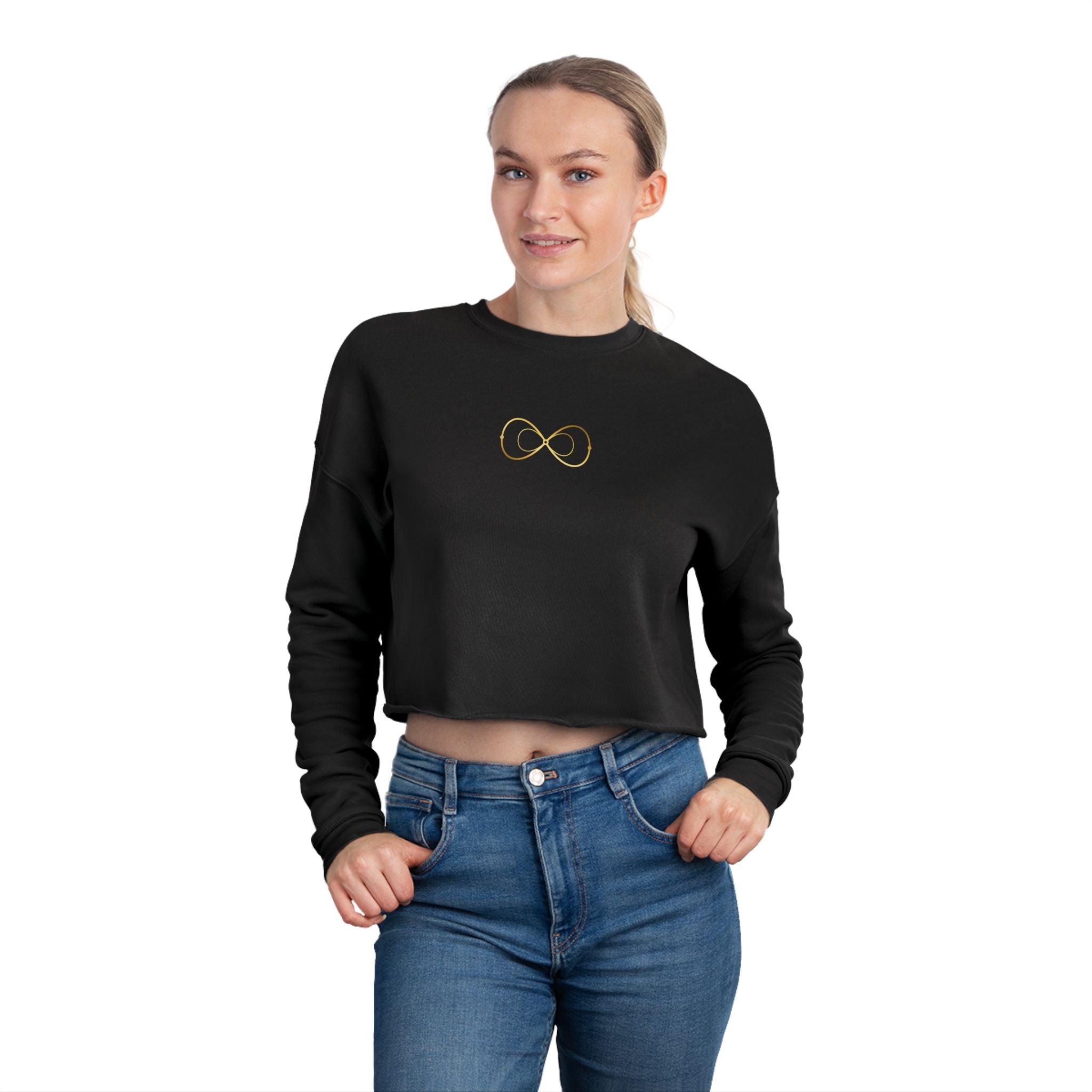Women's Cropped Sweatshirt — Minimal Gold Infinity Logo, Casual Everyday Crop